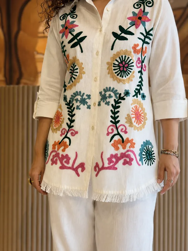 White_Bohemian_Embroidered_Cotton_Shirt_with_Trousers_Co-ord_Set