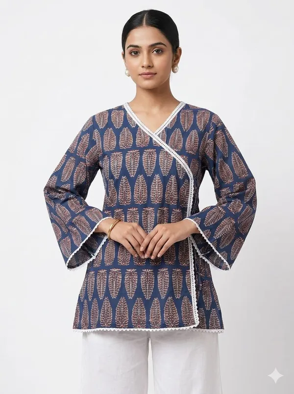 Blue_Cotton_Printed_Angrakha_Style_Kurta_For_Women