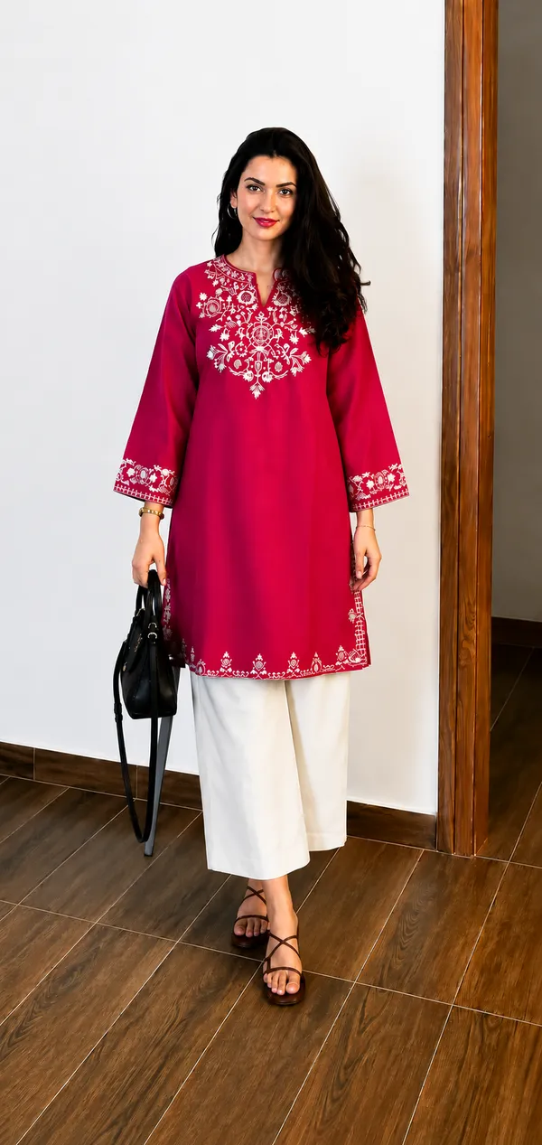 Embroidery_Pink_Cotton_Kurta_Set_With_Palazzo_Pants