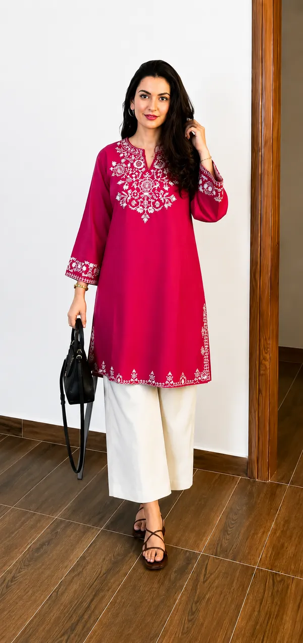 Embroidery_Pink_Cotton_Kurta_Set_With_Palazzo_Pants