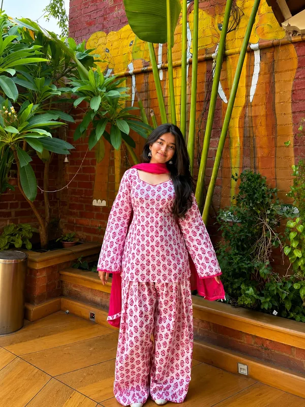 White_&_pink_Cameric_Cotton_Top_&_Farshi_Pant