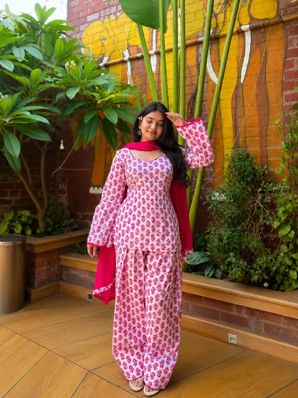 White_&_pink_Cameric_Cotton_Top_&_Farshi_Pant