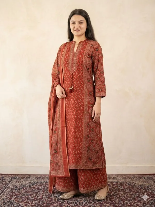 Red_Cotton_Printed_Palazzo_Kurta_Set_With_Dupatta_For_Women