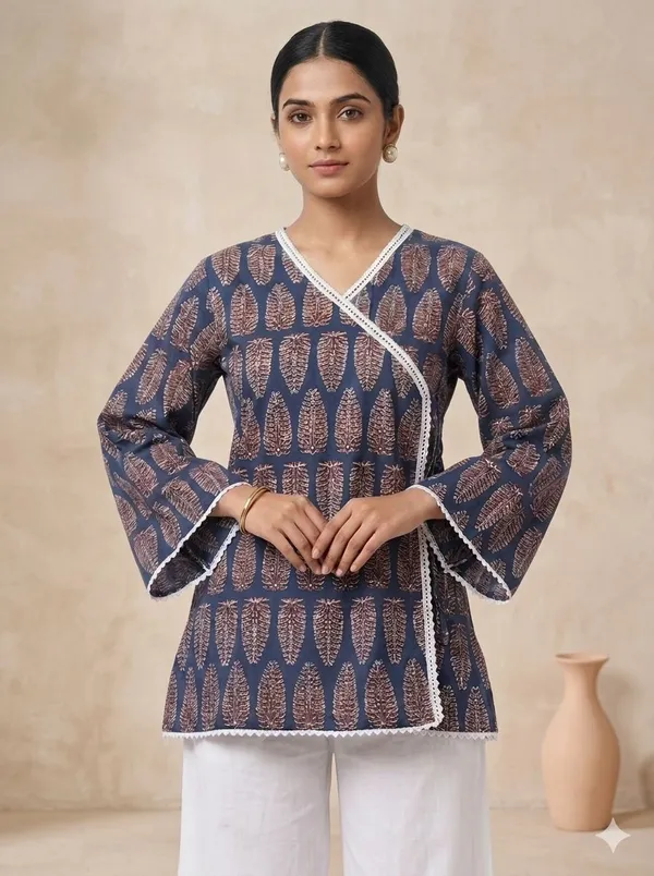 Blue_Cotton_Printed_Angrakha_Style_Kurta_For_Women
