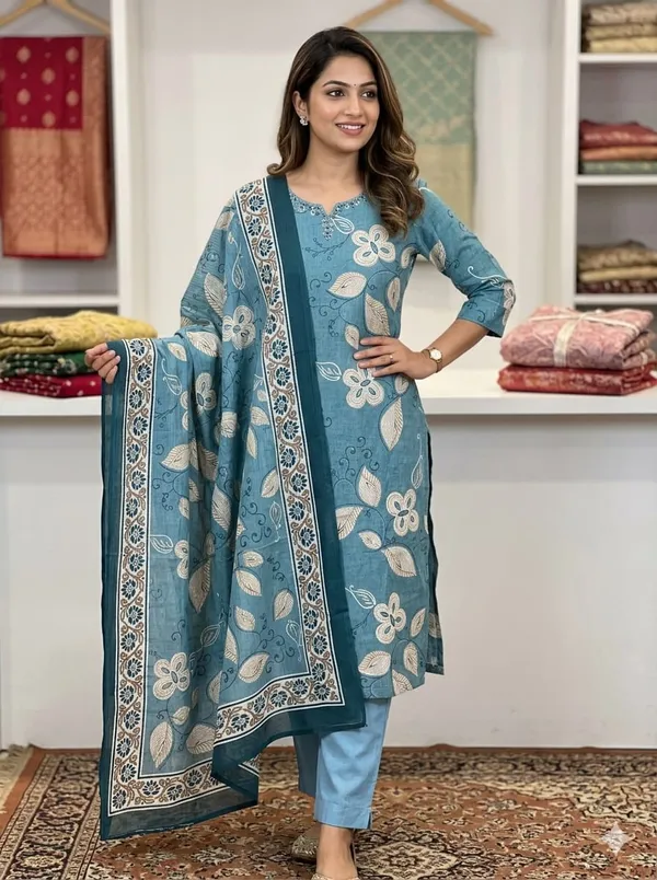 Sky_Blue_Cotton_Bandhani_Print_Straight_Kurta_Set_for_Women