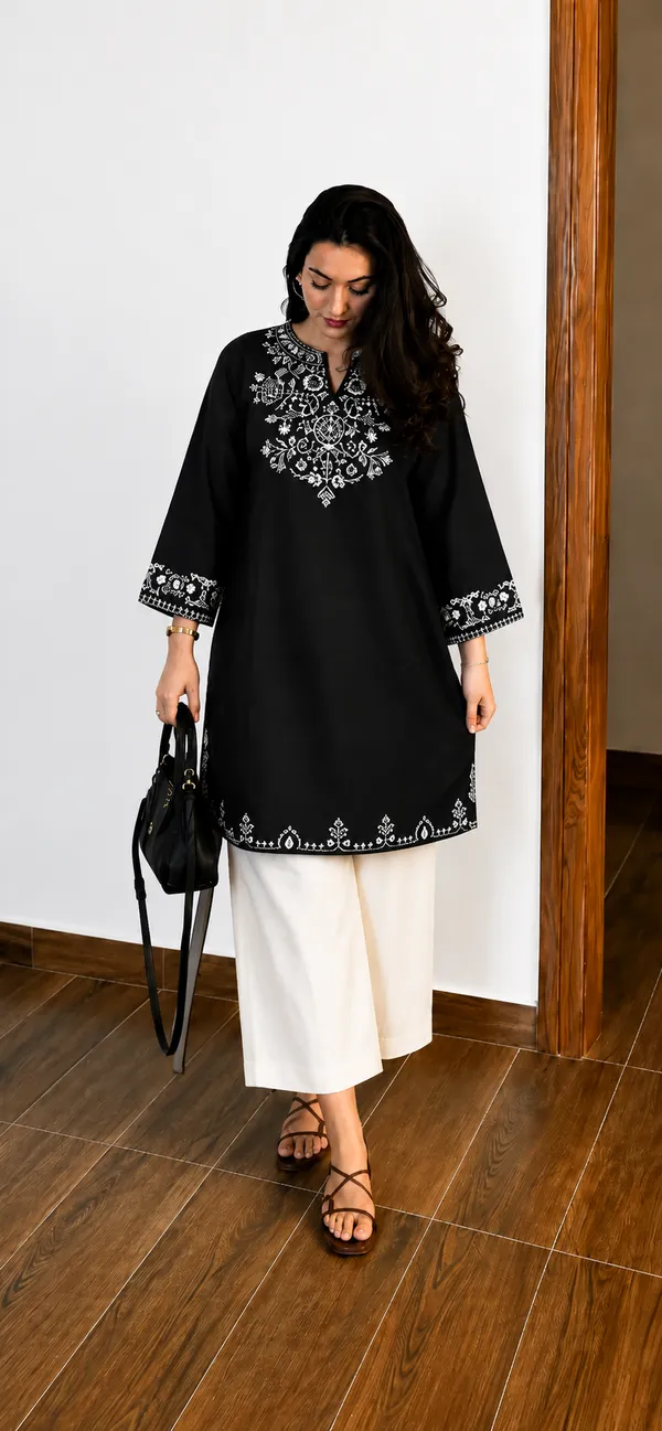 Embroidery_Black_Cotton_Kurta_Set_With_Palazzo_Pants