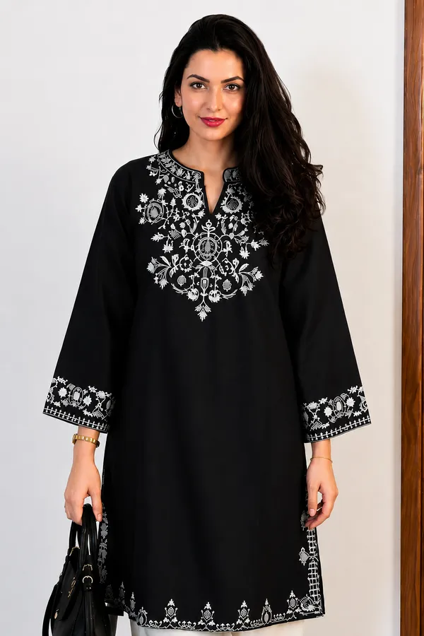 Embroidery_Black_Cotton_Kurta_Set_With_Palazzo_Pants