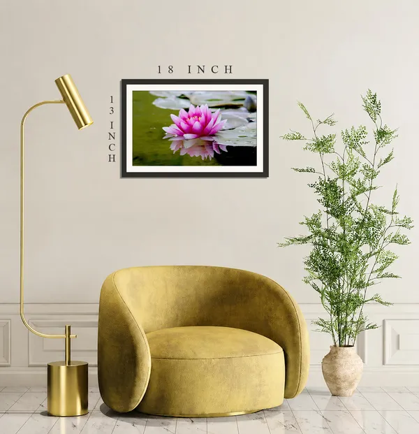 Magenta_Water_Lily_Reflection_on_Olive_Green_Pond_Photo_Frame_Without_Glass_–_Pink_Lily_Pad_Pond_Wall_Art_for_Bedroom,_Study_&_Living_Room_Decor