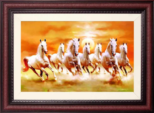 7_Horses_Painting_With_Sunrise_Photo_Frame_Without_Glass