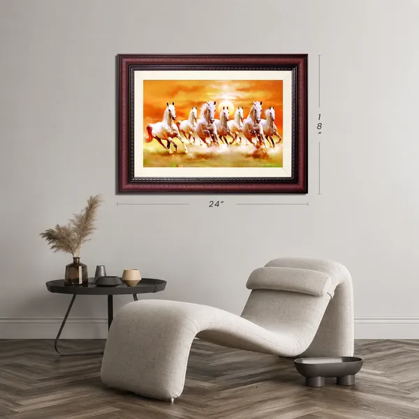 7_Horses_Painting_With_Sunrise_Photo_Frame_Without_Glass