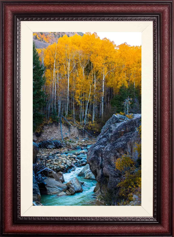 Golden_Aspen_Landscape_Wall_Art_Rocky_Creek_Photo_Frame_Without_Glass