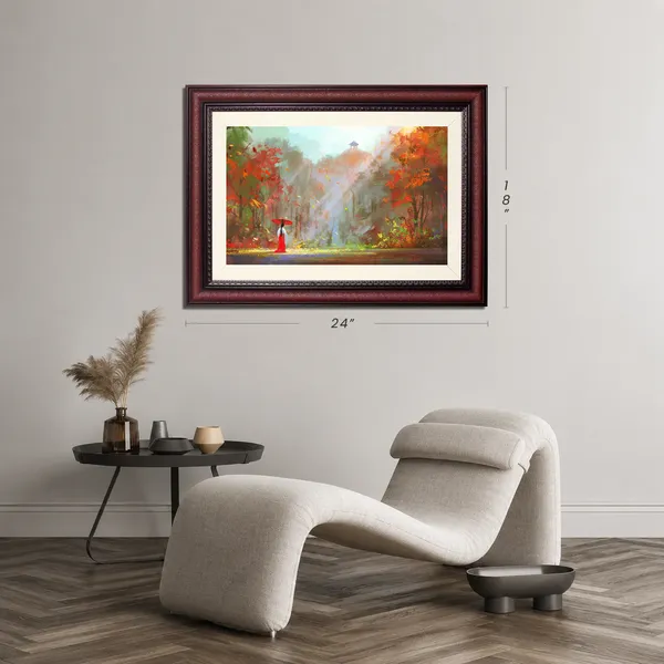 Landscape_Wall_Art_Painting_Woman_Red_Umbrella_Autumn_Forest_Photo_Frame_Without_Glass