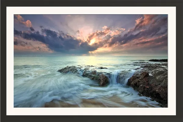 Coastal_Sunrise_Landscape_Wall_Art_Waterfall_Rocks_Photo_Frame_Without_Glass