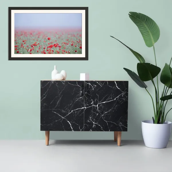 Poppy_Field_Landscape_Wall_Art_Foggy_Meadow_Photo_Frame_Without_Glass