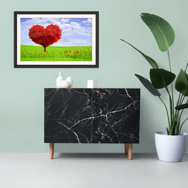 Landscape_Wall_Art_Heart-Shaped_Tree_Poppy_Field_Painting_Photo_Frame_Without_Glass