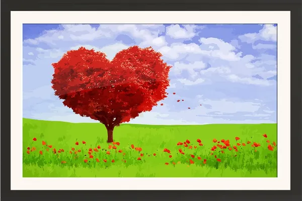 Landscape_Wall_Art_Heart-Shaped_Tree_Poppy_Field_Painting_Photo_Frame_Without_Glass