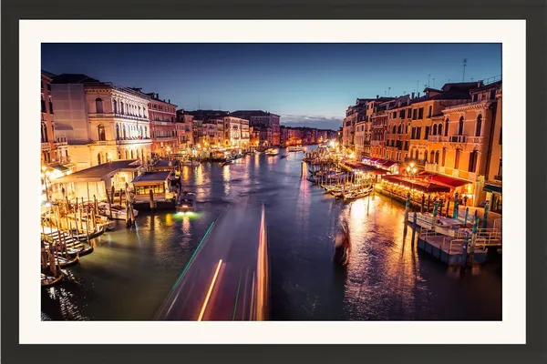 Venice_Night_Landscape_Wall_Art_Canal_Light_Trails_Photo_Frame_Without_Glass