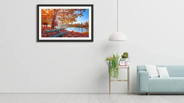 Autumn_Wall_Art_Lakeside_Bench_Landscape_Photo_Frame_Without_Glass