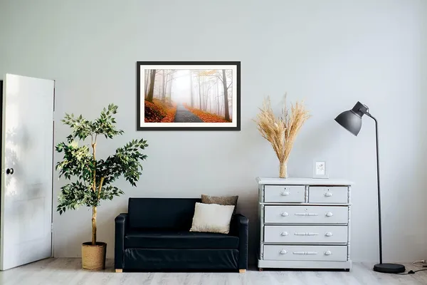 Autumn_Wall_Art_Foggy_Road_Fallen_Leaves_Landscape_Photo_Frame_Without_Glass
