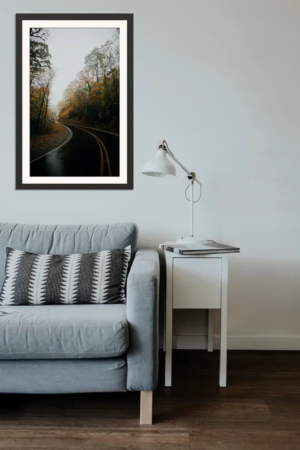 Landscape_Wall_Art_Woman_Red_Umbrella_Foggy_Road_Photo_Frame_Without_Glass