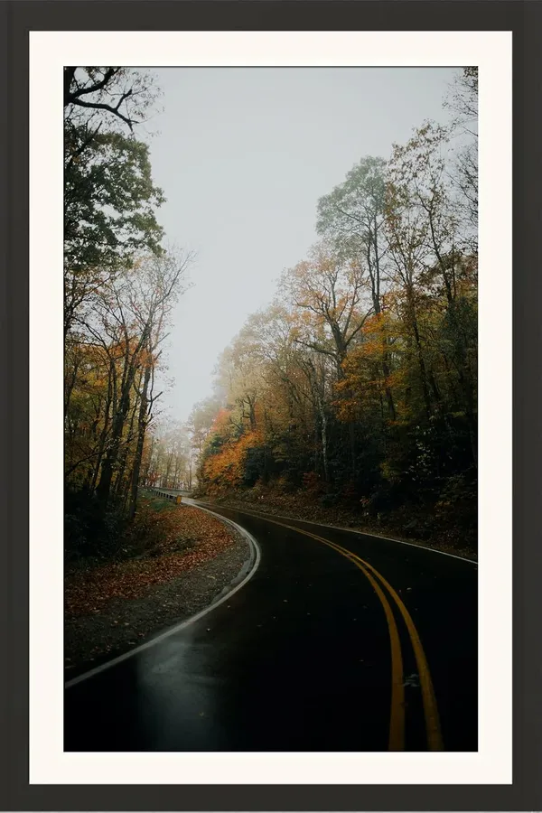 Landscape_Wall_Art_Woman_Red_Umbrella_Foggy_Road_Photo_Frame_Without_Glass