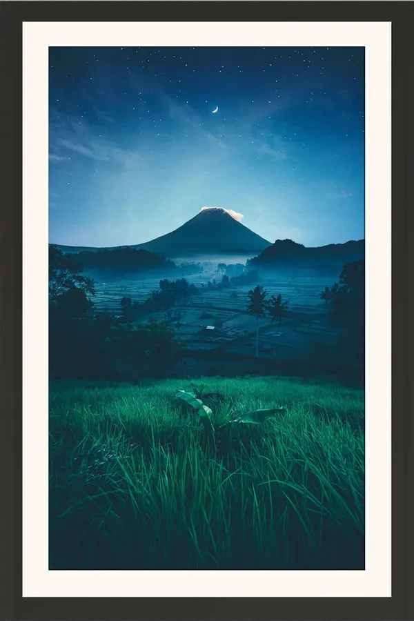 Volcano_Landscape_Wall_Art_Twilight_Rice_Field_Photo_Frame_Without_Glass