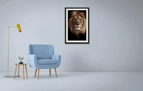White_Maned_Lion_Portrait_Wall_Art_|_Majestic_Wildlife_Photo_Frame_Without_Glass