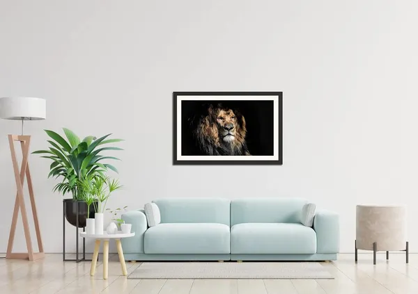 Dramatic_Lion_Portrait_Black_Background_Wall_Art_|_Wildlife_Photo_Frame_Without_Glass