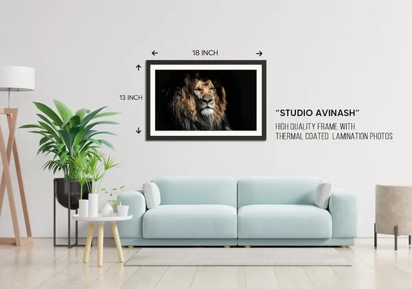 Dramatic_Lion_Portrait_Black_Background_Wall_Art_|_Wildlife_Photo_Frame_Without_Glass