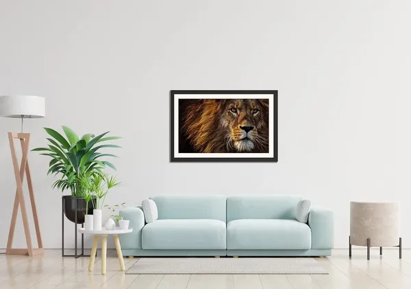 Majestic_Lion_Face_Close-Up_Portrait_Wall_Art_|_Wildlife_Photo_Frame_Without_Glass_for_Home_&_Office_Décor