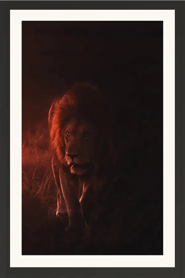 Lion_Silhouette_Portrait_Dark_Red_Wall_Art_|_Moody_Wildlife_Photo_Frame_Without_Glass