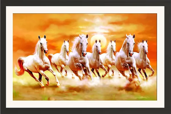 7_Horses_Painting_With_Sunrise_Photo_Frame_Without_Glass
