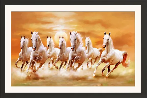 7_Horses_Painting_With_Sunrise_Golden_Photo_Frame_Without_Glass