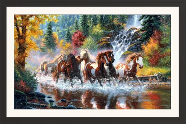 7_Horses_Painting_Waterfall_Vastu_Photo_Frame_Without_Glass