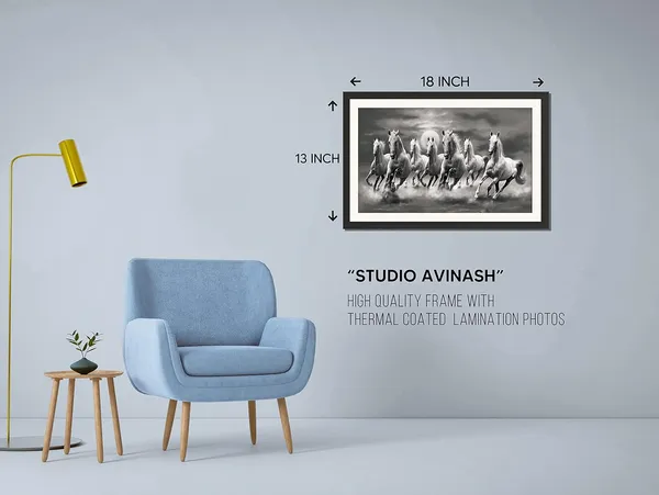7_Horses_Painting_Black_and_White_Photo_Frame_Without_Glass