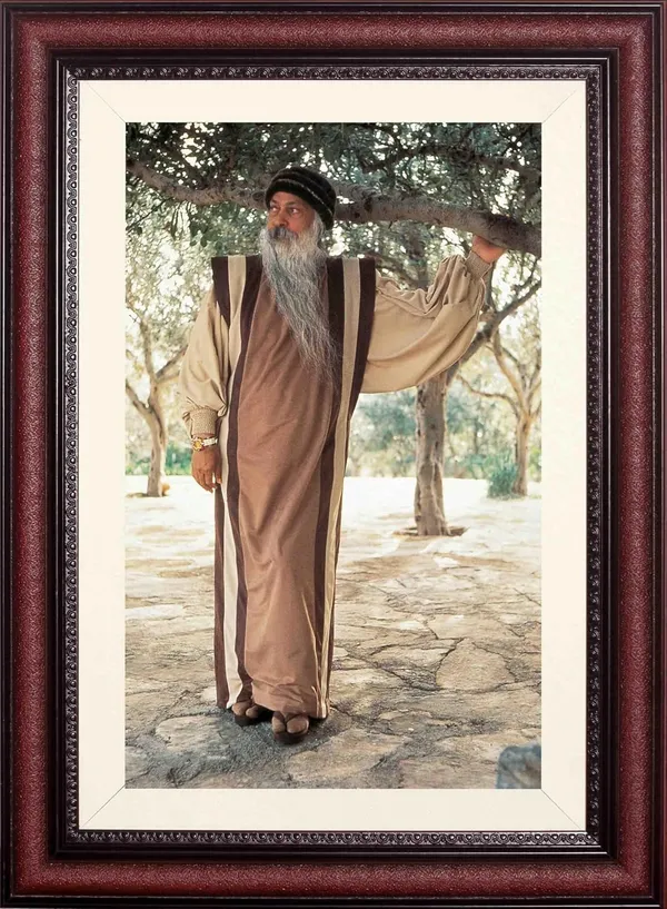 Acharya_Rajneesh_Osho_Beige_Robe_Standing_Photo_Frame_Without_Glass_|_A_Figure_Between_the_Trees
