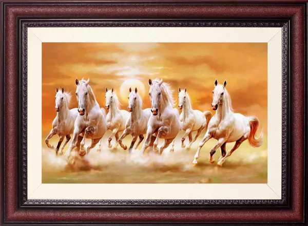 7_Horses_Painting_With_Sunrise_Golden_Photo_Frame_Without_Glass