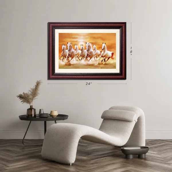 7_Horses_Painting_With_Sunrise_Golden_Photo_Frame_Without_Glass