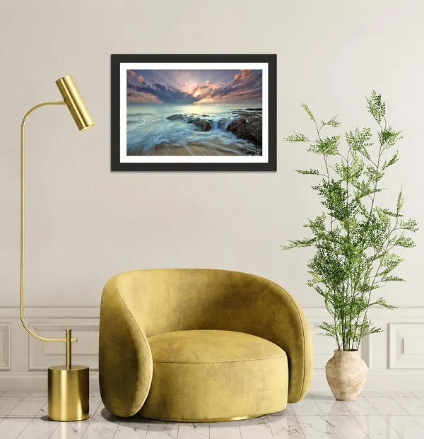 Coastal_Sunrise_Landscape_Wall_Art_Waterfall_Rocks_Photo_Frame_Without_Glass