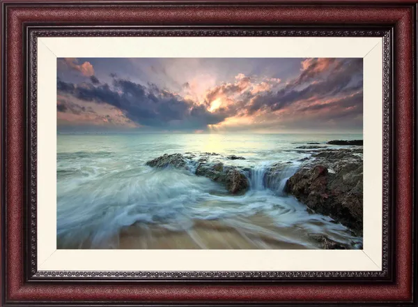 Coastal_Sunrise_Landscape_Wall_Art_Waterfall_Rocks_Photo_Frame_Without_Glass