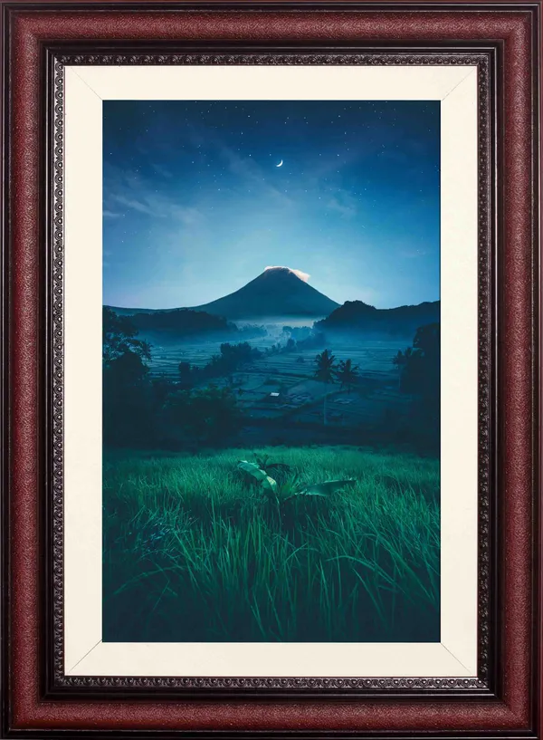 Volcano_Landscape_Wall_Art_Twilight_Rice_Field_Photo_Frame_Without_Glass