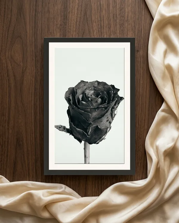 Black_Rose_Dewdrop_Macro_Photo_Frame_Without_Glass_|_Monochrome_Floral_Wall_Art