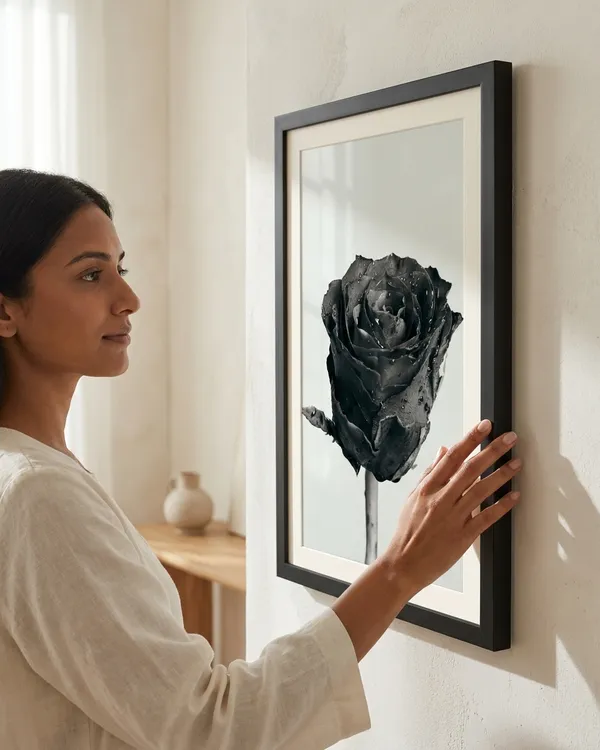 Black_Rose_Dewdrop_Macro_Photo_Frame_Without_Glass_|_Monochrome_Floral_Wall_Art