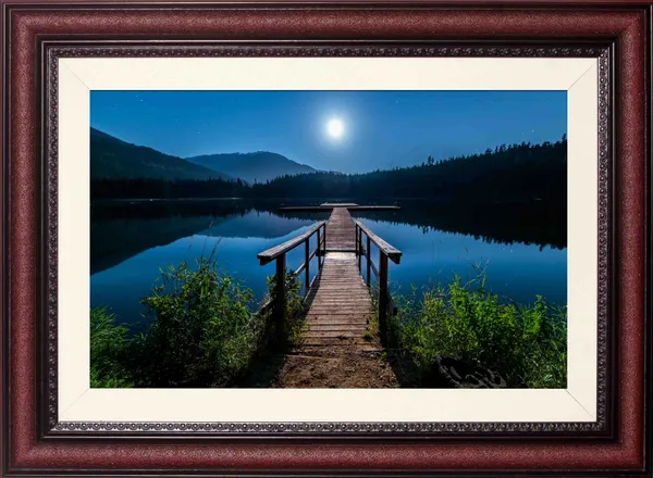 Moonlit_Lake_Landscape_Wall_Art_Wooden_Dock_Photo_Frame_Without_Glass