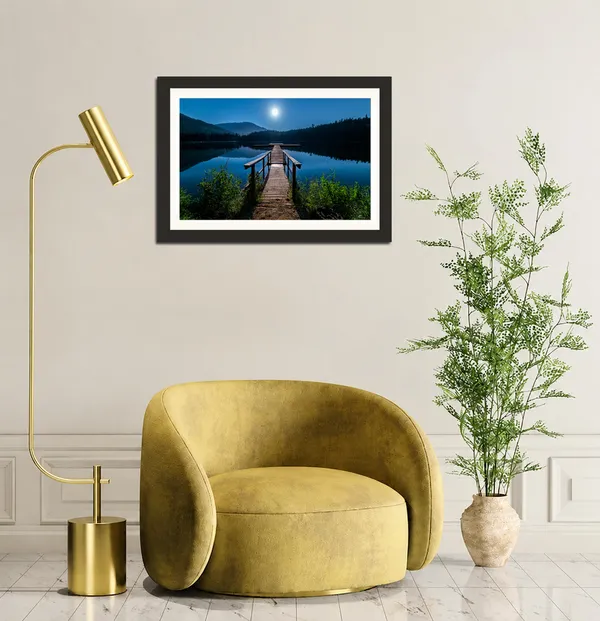 Moonlit_Lake_Landscape_Wall_Art_Wooden_Dock_Photo_Frame_Without_Glass