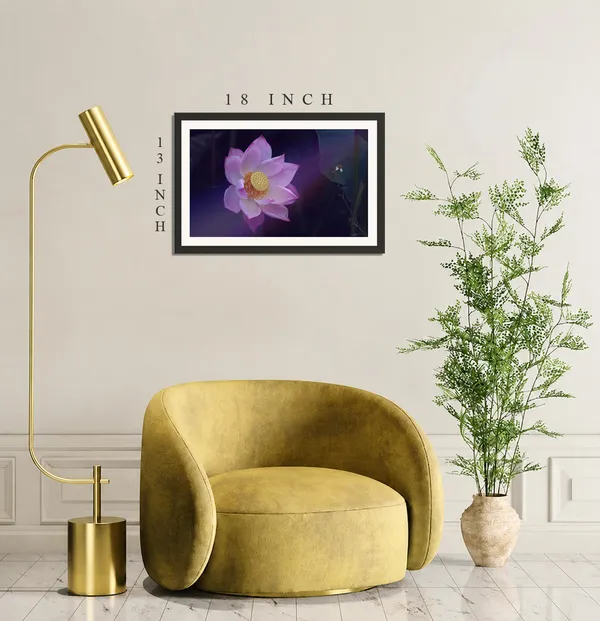 Pink_Lilac_Lotus_Flower_on_Deep_Purple_Background_Photo_Frame_Without_Glass_–_Dreamy_Lotus_Pic_with_Golden_Seed_Pod_for_Bedroom,_Study_&_Living_Room