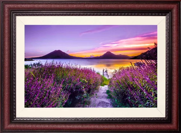 Wildflower_Path_Landscape_Wall_Art_Sunset_Mountains_Photo_Frame_Without_Glass