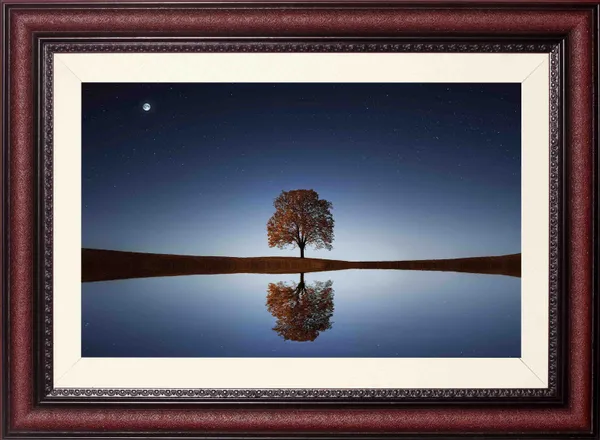 Starry_Night_Landscape_Wall_Art_Lone_Tree_Reflection_Photo_Frame_Without_Glass