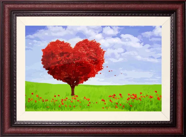 Landscape_Wall_Art_Heart-Shaped_Tree_Poppy_Field_Painting_Photo_Frame_Without_Glass