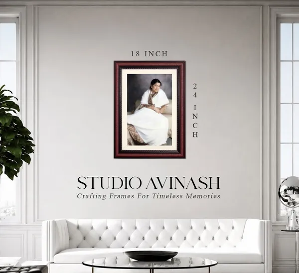 Lata_Mangeshkar_Photo_Frame_Without_Glass_–_Cream_Saree_Seated_Portrait_Wall_Hanging